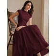 thumbnail image 6 of Womens Elegant Burgundy Cap Sleeve High Neck A-Line Long Pleated Maxi Dress, 6 of 6