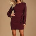 thumbnail image 2 of Lilgiuy Women's Long Sleeve Bandage Draw Back Round Neck Casual Dress Wine Fall Dresses for 2022 Spring Winter, 2 of 5