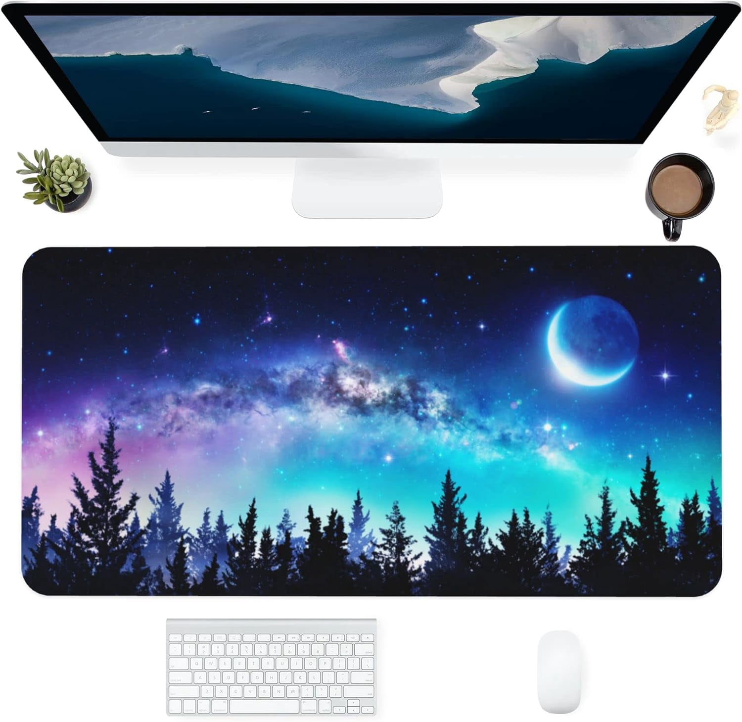Desk Mat,Large Mouse Pad 35.5''''×15.5''''XXL Extended Gaming Mouse Pad Mat with Non-Slip Base Stitched Mousepad for Computer,Office,Keyboard and Laptop - Forest Moon