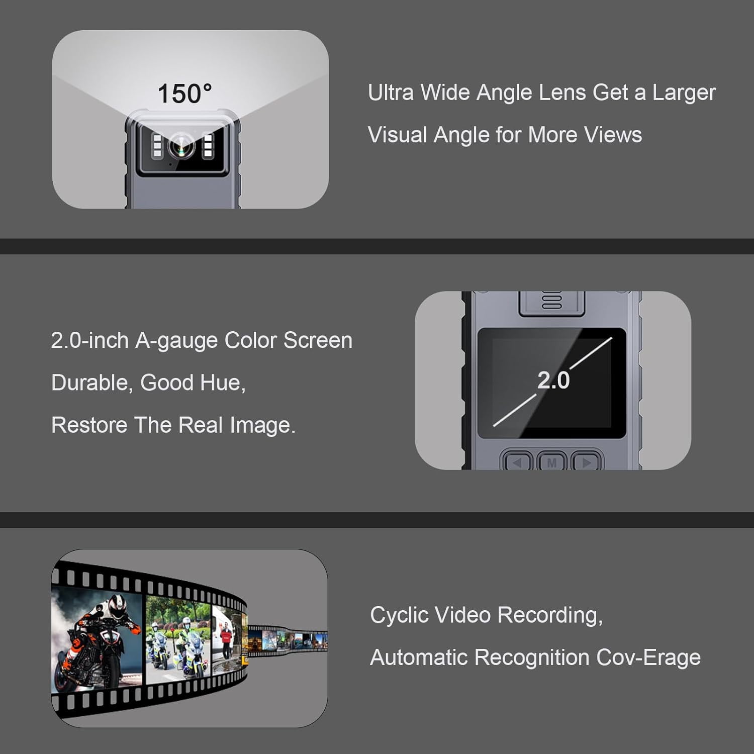 Police Body Cameras with Audio and Video Recording, Body Mounted Video Camera Built-in 64GB, Personal Wearable Cam with 2.0” Screen, Night Vision, IP65, for Police Law Enforcement, Security(No Wifi)