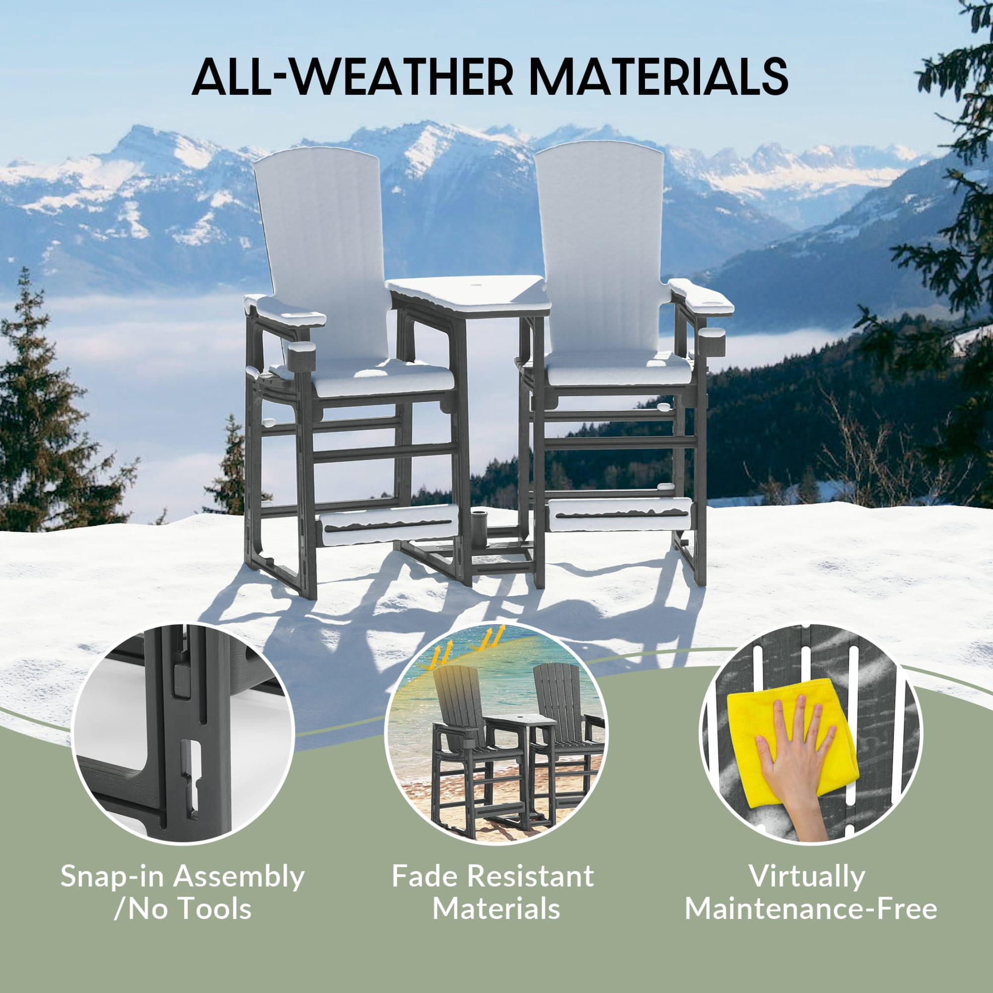 WestinTrends Azura Outdoor Tall Adirondack Chairs With Connecting Table Tray (Set of 2), Gray