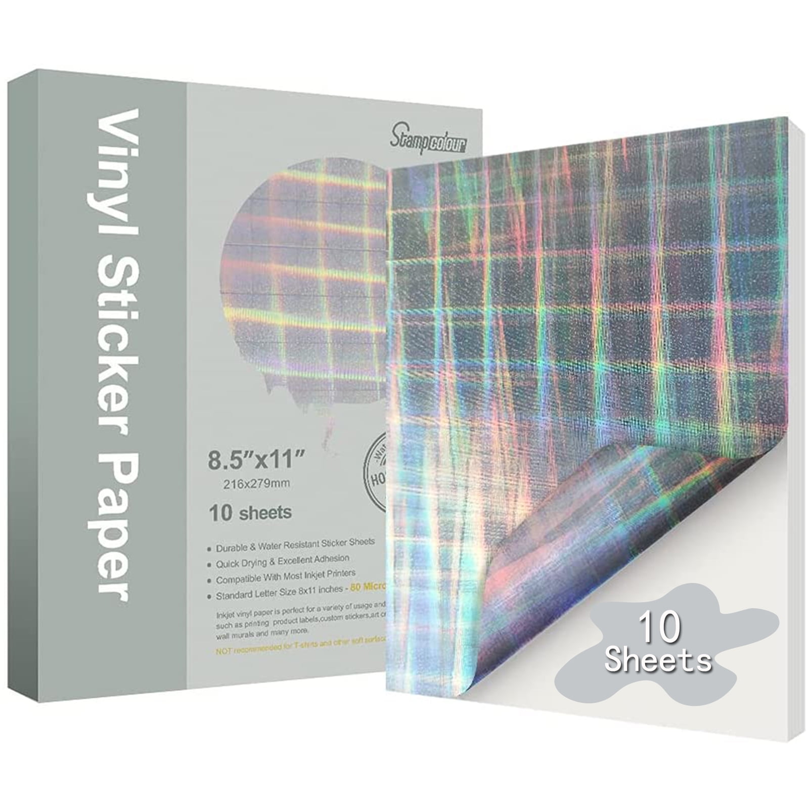 Rainbow Printable Vinyl Holographic Sticker Paper for Inkjet Printer 10 Sheets 8.5X11 in