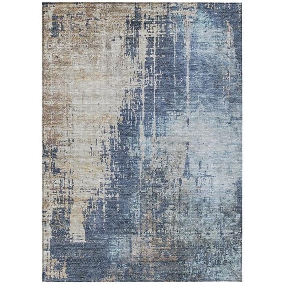 HomeRoots 587243 5 x 8 ft. Abstract Washable Indoor & Outdoor Rectangle Area Rug, Navy Blue & Taupe
