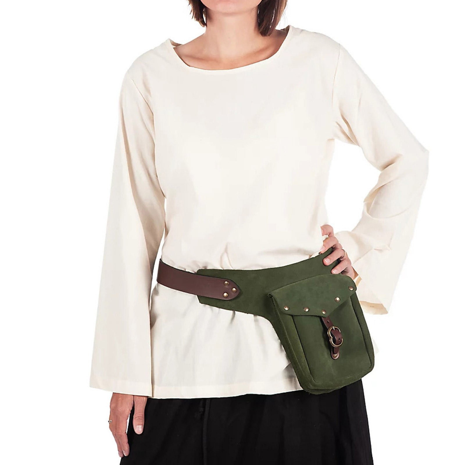 Modstep Women Mens Retro Waist Bag Outdoor Hiking Fanny Pack Adjustable Leather Belt Button Pocket Decoration Gift for Party Green