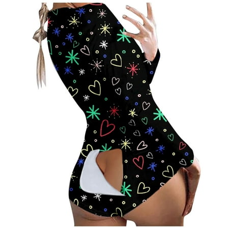 

Deals of the Day Tarmeek Women s Sexy Deep V Neck Button-Down Butt Flap Pajamas Cute Printed Short Onesies Pajamas Stretch Long Sleeve One Piece Sleepwear Sexy Bodycon Bodysuit Jumpsuit Rompers