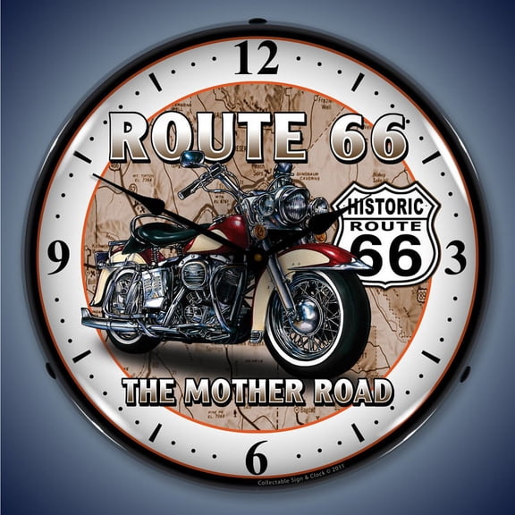 Route 66 Motorcycle Wall Clock, Lighted