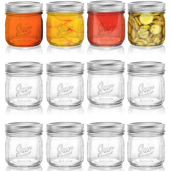Bamboohart 12 Pack Wide Mouth Mason Jars 16 Oz Short Glass Canning Jar with Airtight Lids Food Safe Jam Spice Jar for Honey Jelly Wedding Favors DIY Project Dishwasher Safe