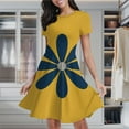 thumbnail image 2 of Mustard Yellow Simple Blue Flower Women's Classic Swing Skater Dress Casual Work Party Cocktail Dresses, 2 of 6