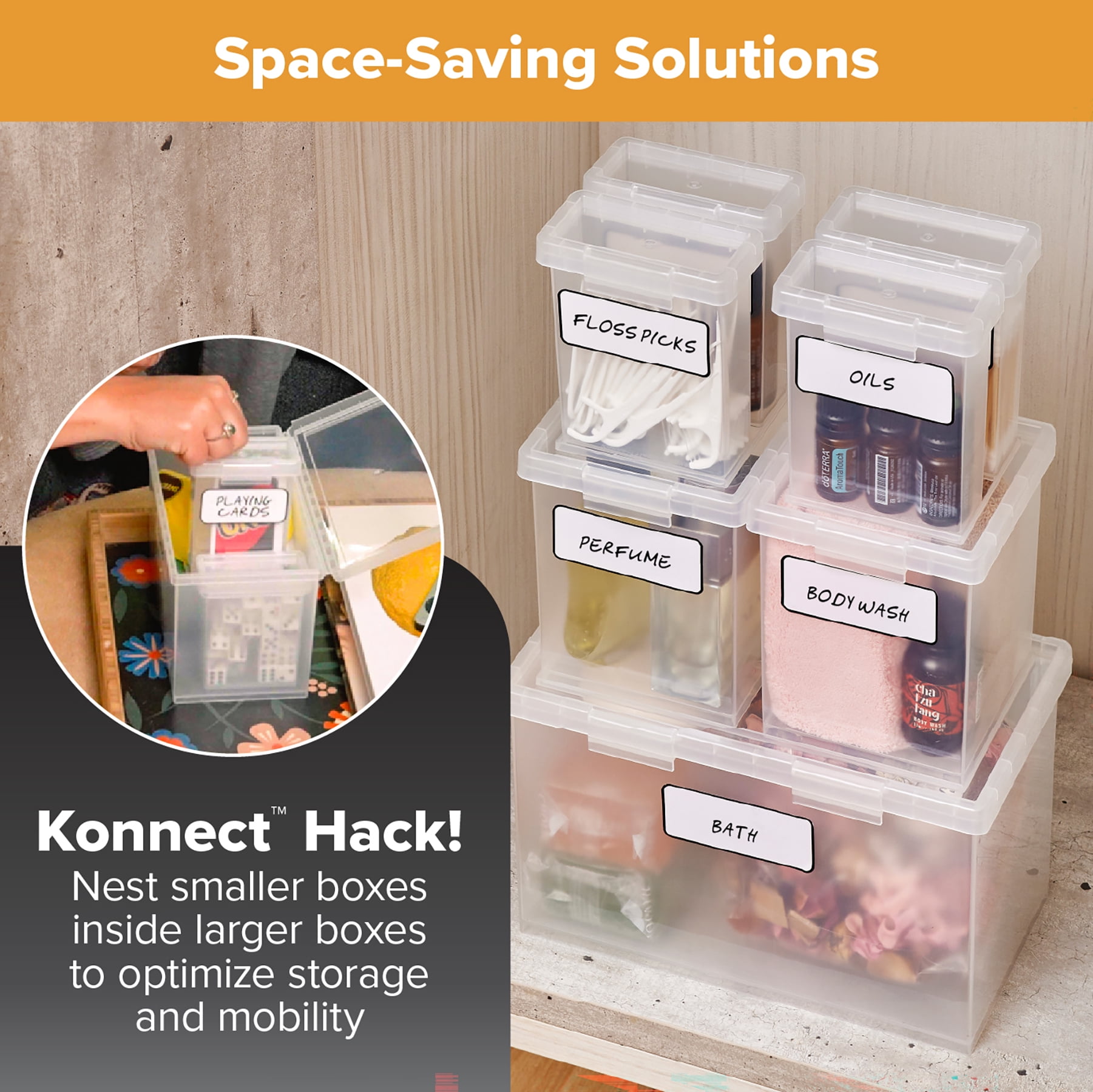 Bostitch Konnect, Nest Box, Small, Medium & Large Containers, Plastic, Stackable, Bundle, Clear, 7 Count