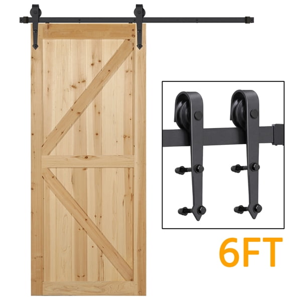 6FT FOOT Dark Coffee Barn Wood Sliding Door Hardware Track Closet Set Sturdy 03 