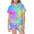 thumbnail image 1 of Vêtements pour Fille Tout-Petit Pyjamas Thermiques Mode Enfants Imprimé Boutonné Col à Revers Manches Courtes Ensemble de Pyjamas Shorts, 1 of 4