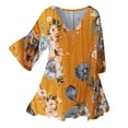 thumbnail image 2 of Xysaqa Women's Chiffon 3/4 Sleeve Shirts Vintage Boho Floral Print Tunic Tee Pleated V Neck Casual Work Shirts Blouses Tops, 2 of 4