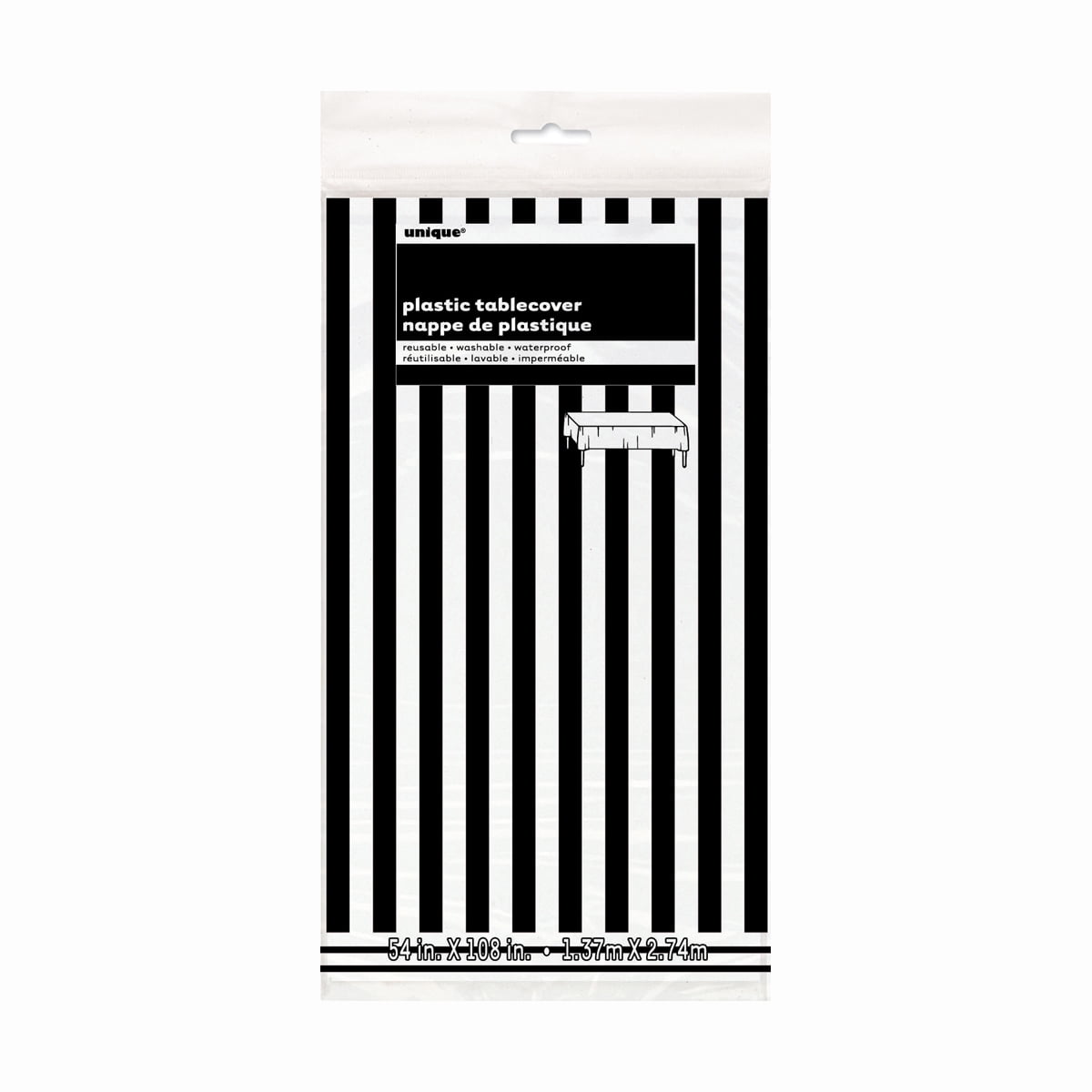 137cm x 274cm Black and White Stripes Plastic Tablecover 