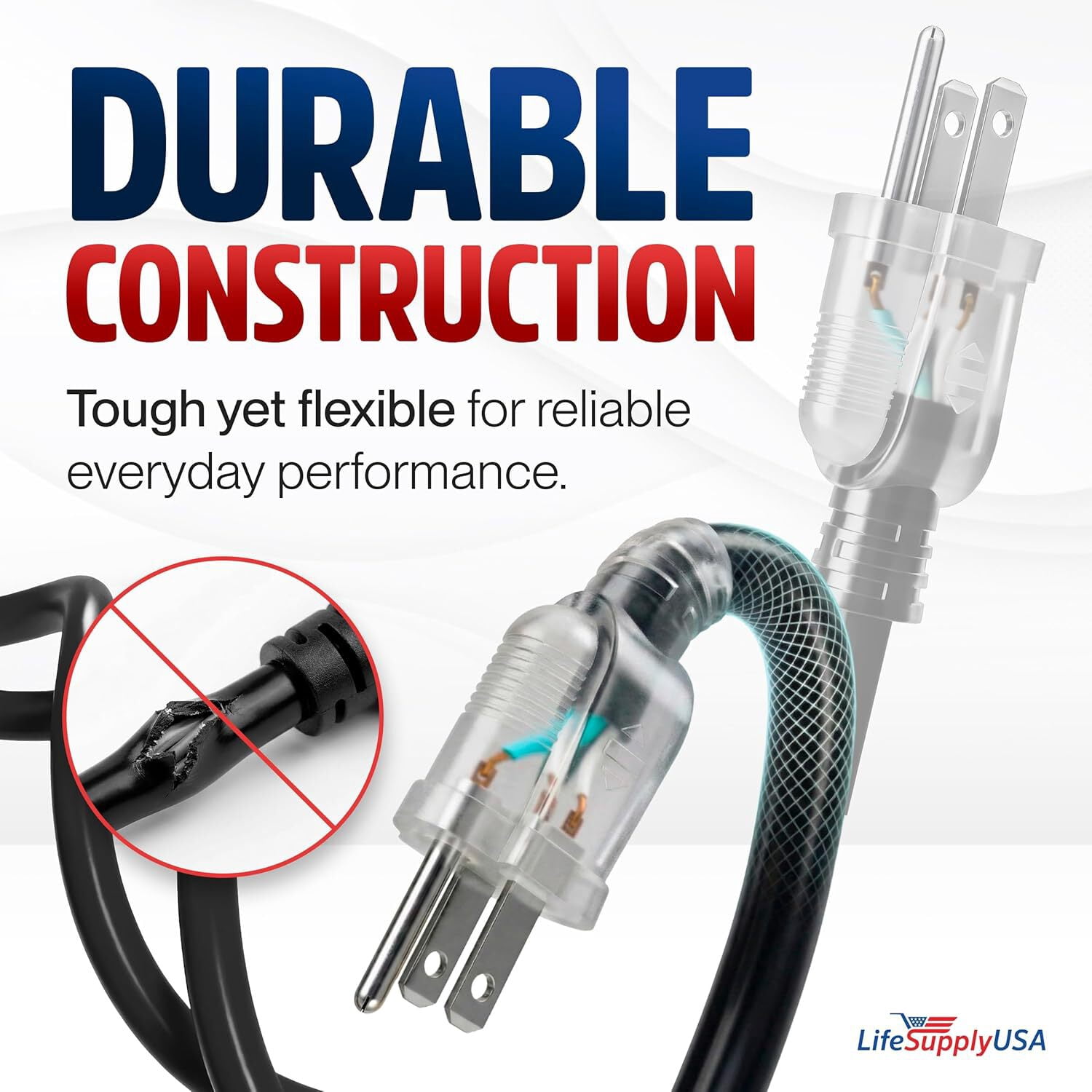 10ft Outdoor/Indoor Extension Cord 10/3 Gauge Ultra Heavy Duty 3 Prong SJTW, Waterproof, ETL Listed, Flexible Cold-Resistant Long Power Cord,15A 125V 1875W, Black by LifeSupplyUSA