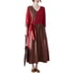 thumbnail image 1 of El vestido de patchwork rojo vino tiene escote en V con tapeta inclinada y plisado suelto., 1 of 8