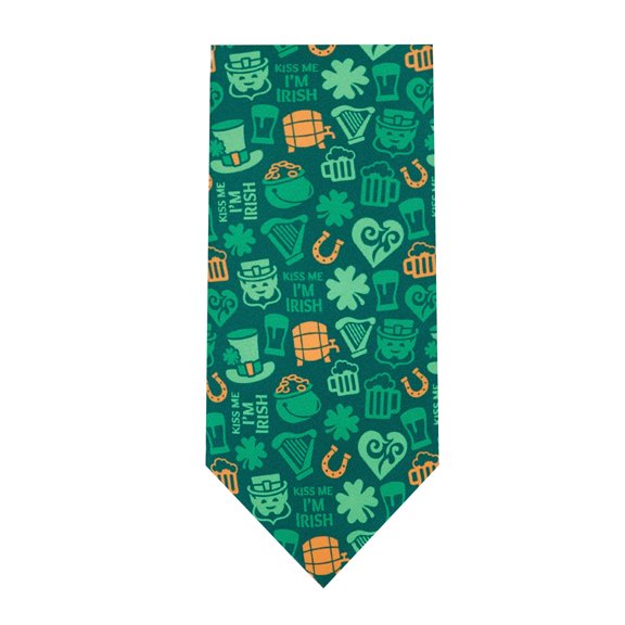 Jacob Alexander Happy Saint Patrick's Day Kiss Me I'm Irish Lucky Symbols Pattern Extra Long Neck Tie for Big and Tall Men - Green