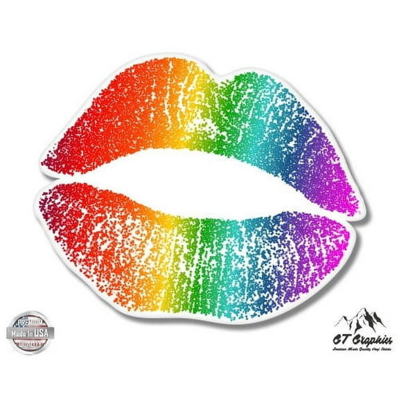 Rainbow Kiss Lips Pride - 3" Vinyl Sticker - For Car Laptop I-Pad Phone Helmet Hard Hat - Waterproof Decal