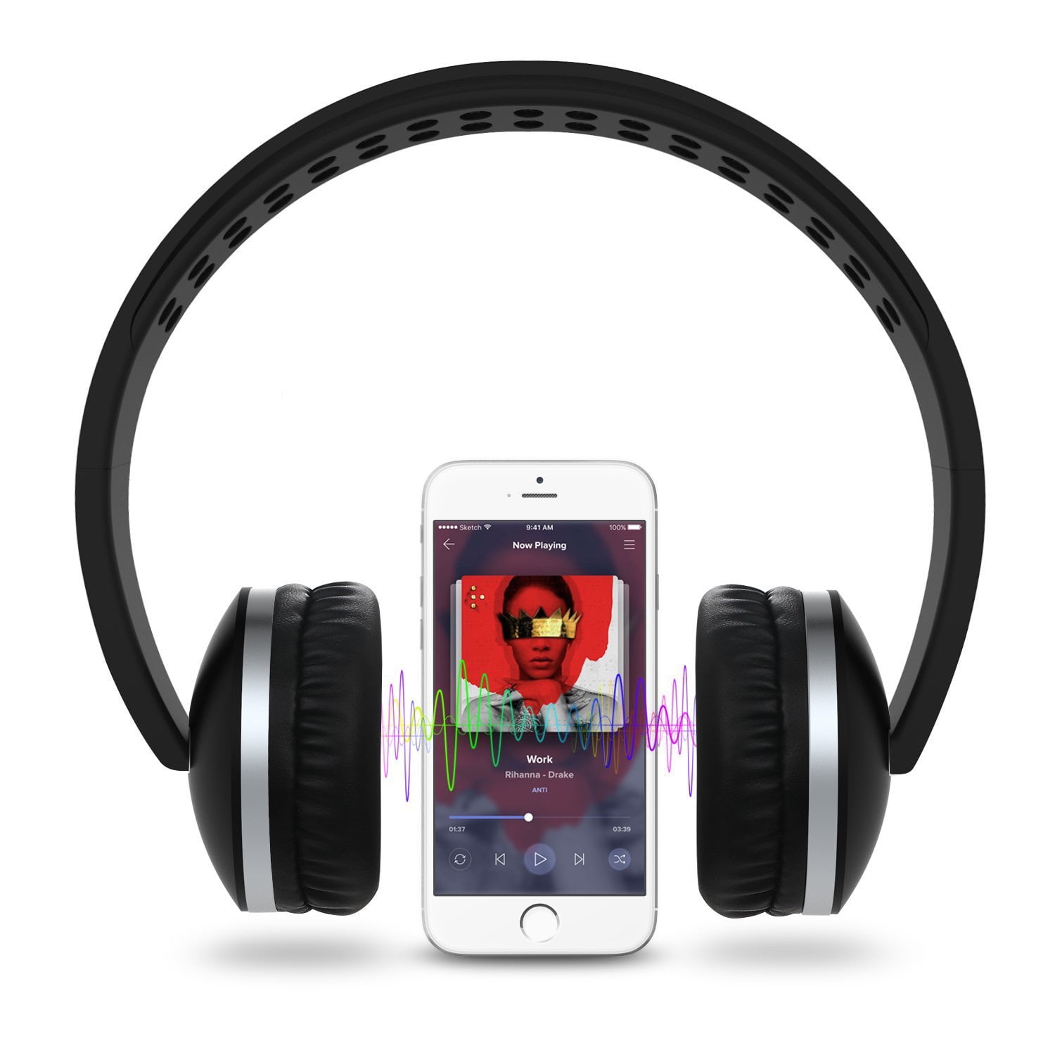 Jelly Comb Bluetooth NoiseCanceling OverEar Headphones, Black, WA30