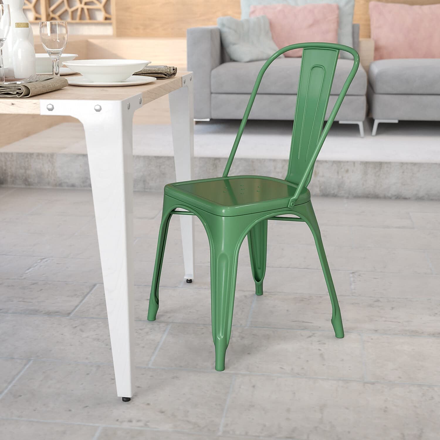 Bowery Hill Stackable Metal Dining Side Chair in Green