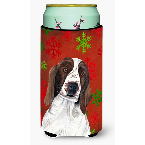 Welsh Springer Spaniel Red  Green Snowflakes Holiday Christmas Tall Boy Hugger