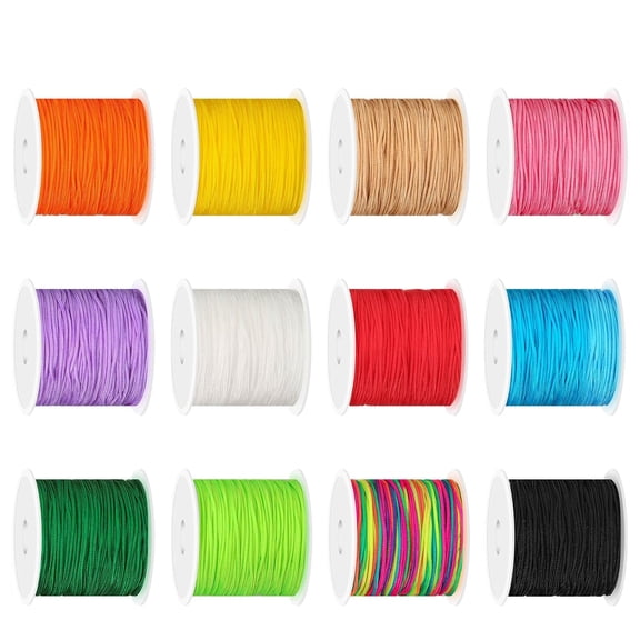 Bexikou 12 Rolls 1mm Nylon Beading String,Nylon Cord Satin String,String Beading Thread for Bracelet Making Anklet Necklaces DIY Christmas Craft, 20m Each Roll, 12 Colors