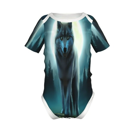 

Adobk Wolf Print Baby Climbing Clothes Jumpsuit Rompers Classic Rompers Child Short sleeve Bodysuits-9M