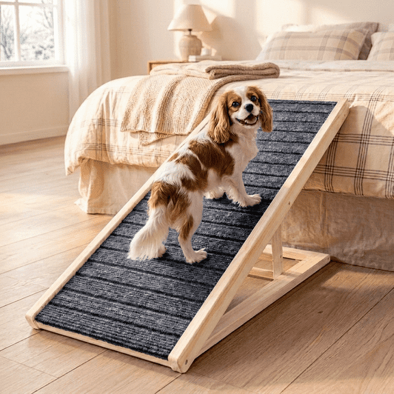 Dog Ramp for Bed,Foldable Wooden Dog Ramp for Small & Medium Dogs,3 Adjustable Height Small to Large Dog Ramp for Couch Car Up to 110LBS (No armrests)