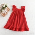 thumbnail image 7 of CYRBOKO Toddler Girls Dresses with Ruffle, Flutter Sleeve Casual A-line Cotton Flower Girl Dresses Red Size 2-3 T, 7 of 7