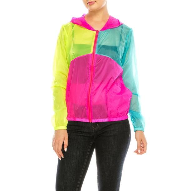 i.Fashion Lightweight Casual Hooded Neon Windbreaker Jacket Sun Protection Packable and