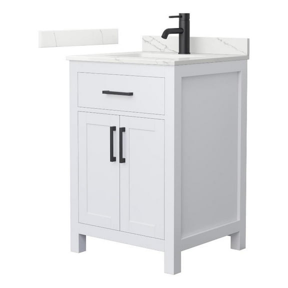 Beckett 24" White Single Vanity & Giotto Quartz Top (1-Hole) & Black Trim