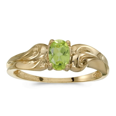 - 10k Yellow Gold Oval Peridot And Diamond Ring