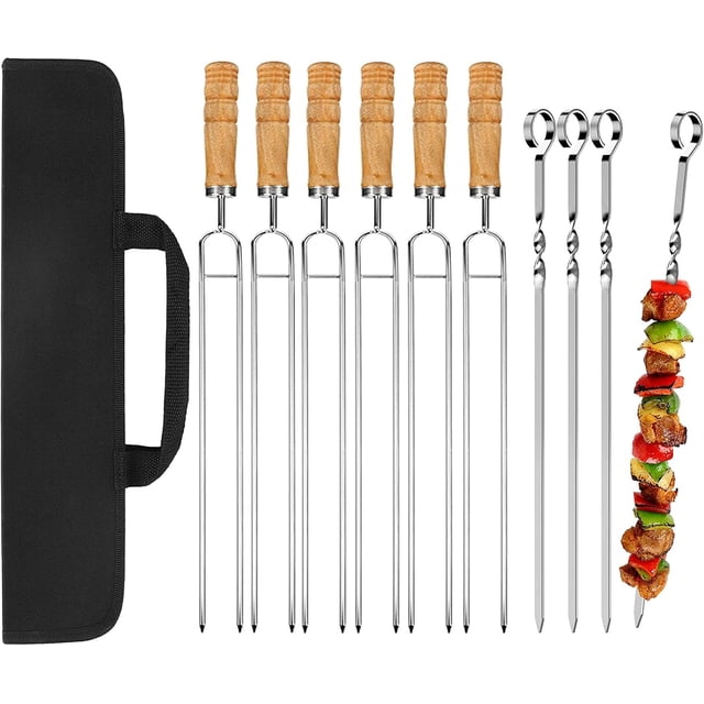 Brochetas profesionales para parrilla al aire libre, brochetas para kebab, diseño plano antivuelco, fácil extracción de alimentos, acero inoxidable grueso, reutilizables y aptas para lavavajillas,