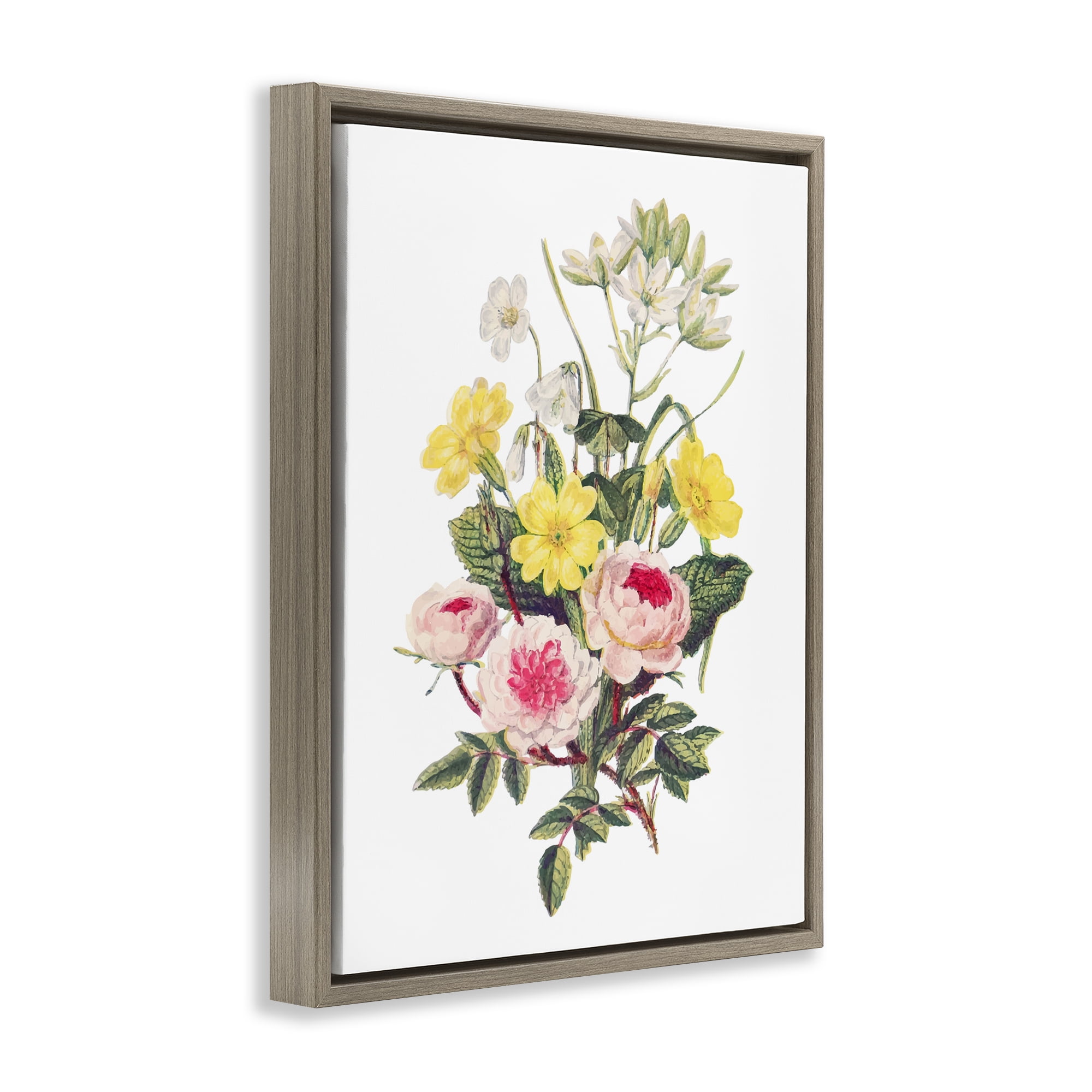 Bushel of Wild Florals Brown Framed Floater Canvas Wall Art, design by Lettered and Lined