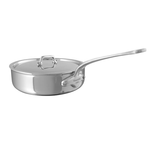 Mauviel M'Urban 4 Tri-Ply Polished Stainless Steel Saute Pan With Lid and Cast Stainless Steel Handle, 1.8-Qt