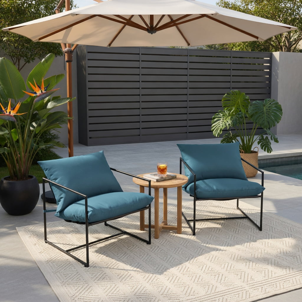 Hommoo 2-Pack Sling Accent Chairs with Black Metal Frame, Indoor/Outdoor Leisure Chairs, Weather-Resistant Fabric, Ergonomic Design, Navy