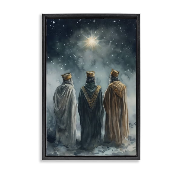 Three Wise Men & North Star Black Framed Floater Canvas Wall Art, design by Petal Prints Design