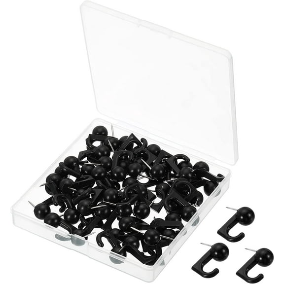 Push Pin Hooks, 100 Pack Plastic Head Wall Thumb Tacks Hanging Nails Pushpin for Map Photo Cork Board, Black