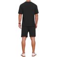 thumbnail image 3 of INSPIRE CHIC Men's Casual Texture Crew Neck Solid Shirt Top and Shorts 2 Piece Outfits 2XL Black, 3 of 6