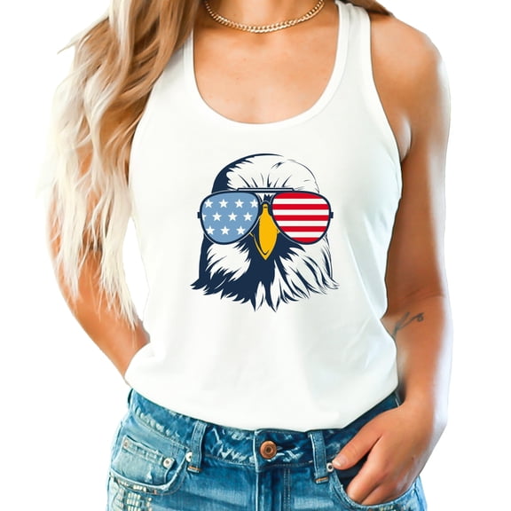 Patriotic Eagle Tank Top for Women and Teens Red White and Blue 4th of July Shirt White Tank Top Medium