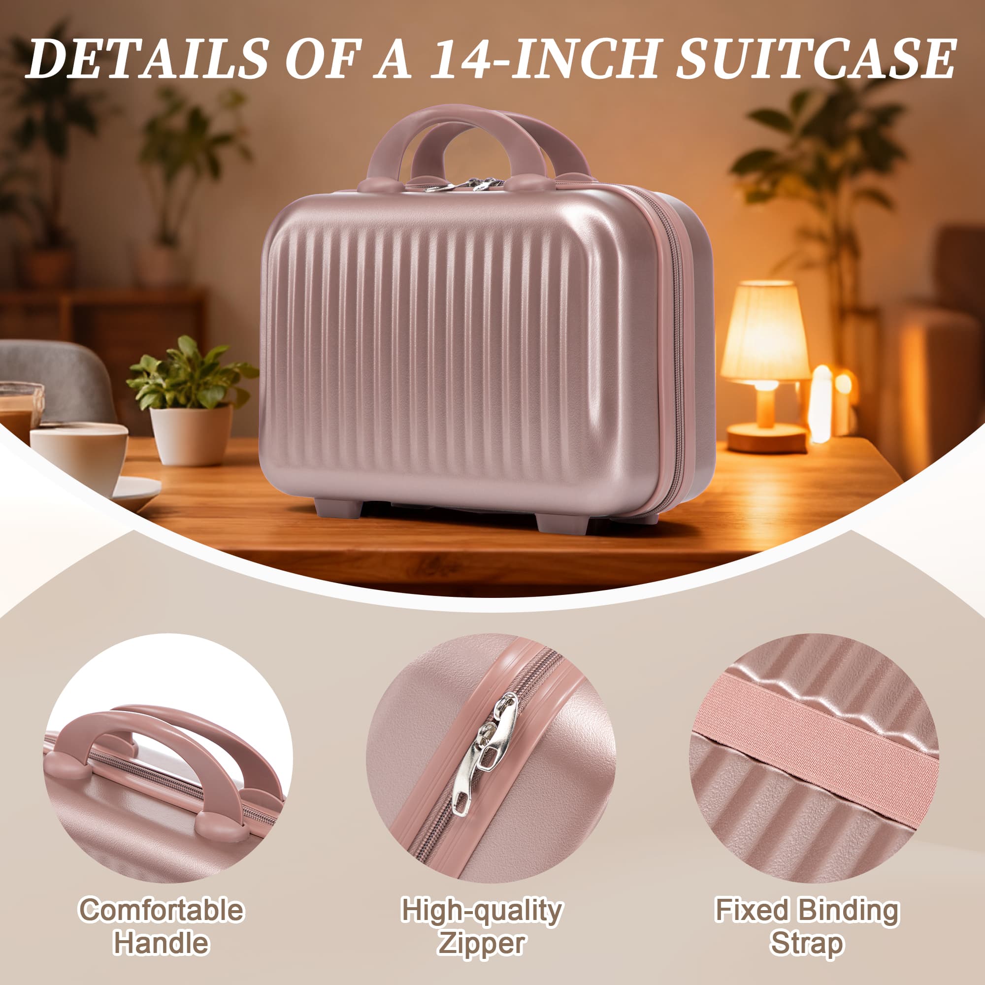 Leumius 2 Piece in ABS Spinner WheelLuggage Sets, HardsideSuitcase with CombinationLock,20 inch Carry OnLuggage 14 inch CosmeticCase,Champagne