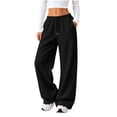 thumbnail image 2 of Diufon Women's Wide Leg Sweatpants Fall Trendy Drawstring Baggy Sweat Pants Scalloped Hem Workout Joggers with Pockets, 2 of 9