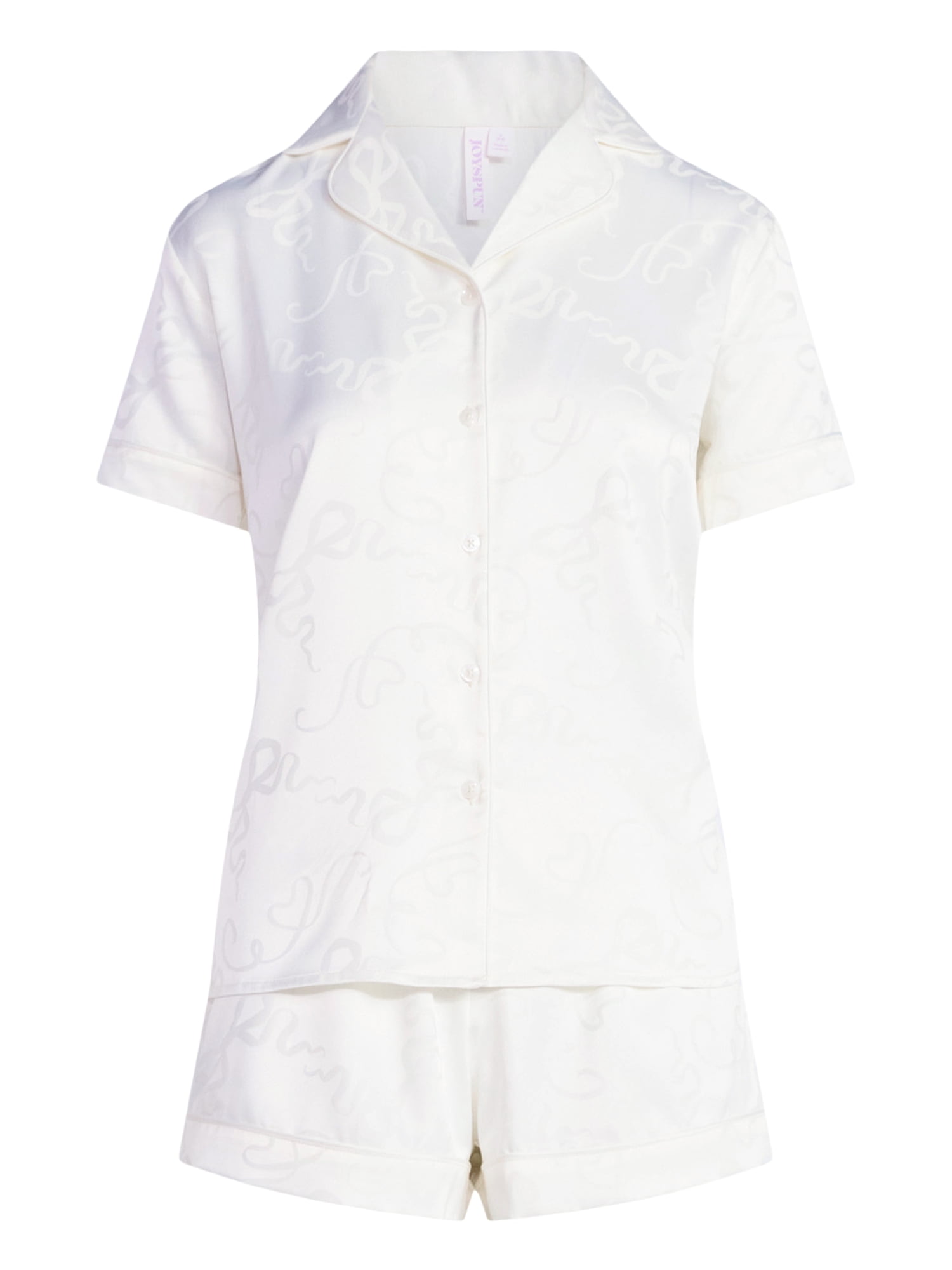 Joyspun Women’s Bridal Satin Short Sleeve Top and Shorts Pajama Set, Sizes XS-3X
