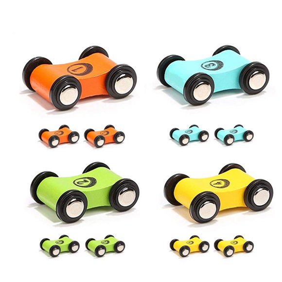 Rampa de madera brillante superior para coche, pista de carreras, juguete para niños pequeños, juego de coches de repuesto, paquete de 12