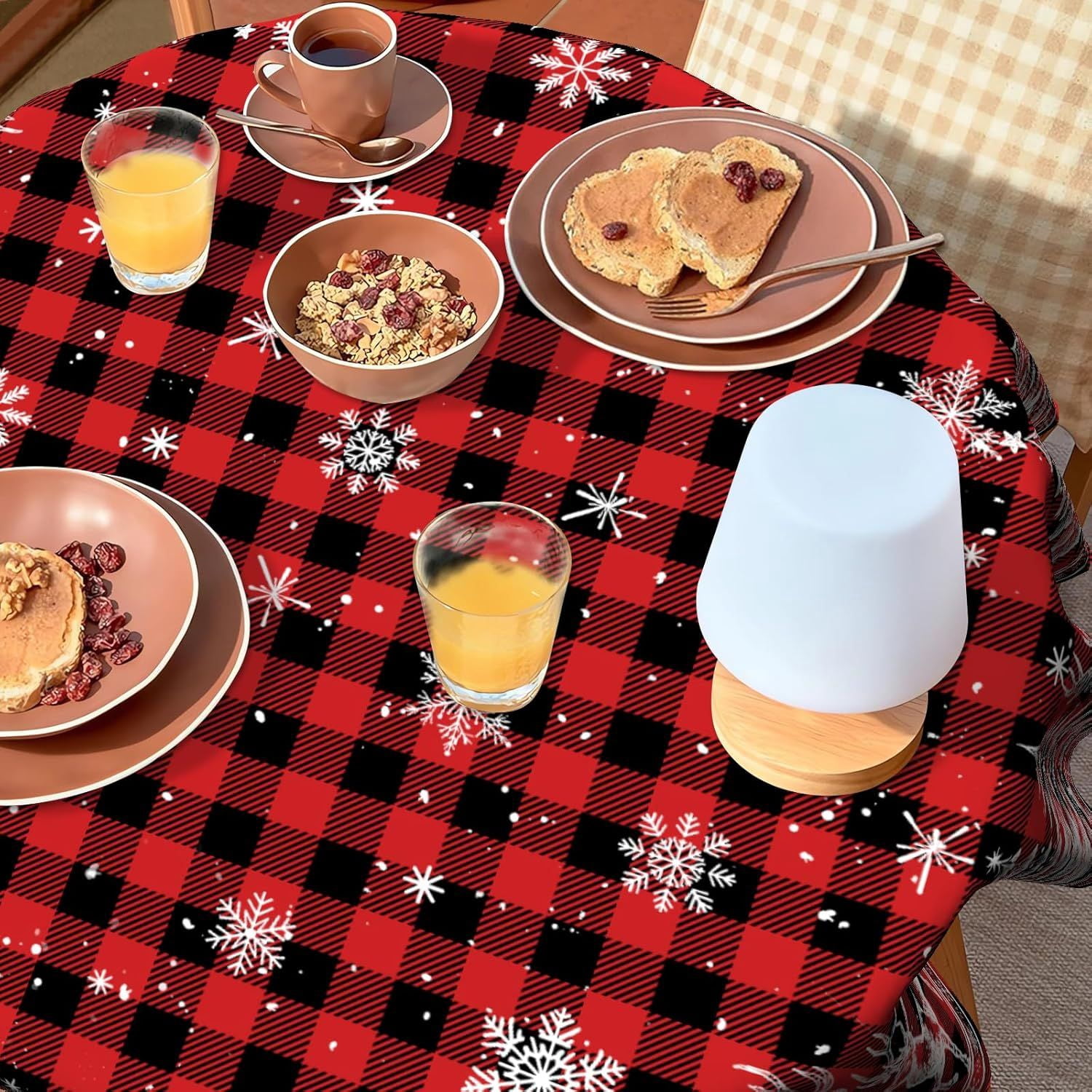 Christmas Round Tablecloth 60 inch Christmas Nativity Table Cloth Xmas Tree Table Cloths Decorations for Home Kitchen Dining Red Buffalo Plaid