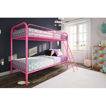 DHP Twin Over Twin Metal Bunk Bed in Pink  By DHP