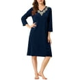 thumbnail image 2 of INSPIRE CHIC Pyjama Femme Col en V avec Ceinture Nouée Manches Longues Chemise de Nuit Douce Robe de Détente Midi TP Bleu Foncé, 2 of 6