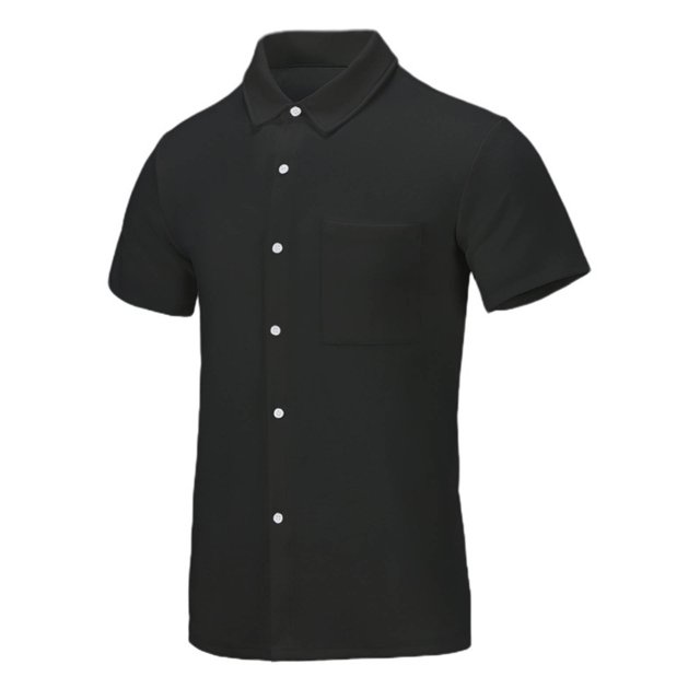 Camiseta de Botón de Bolsillo de Color Sólido de los Hombres con Cuello Flip, Top Elástico Y Elástico