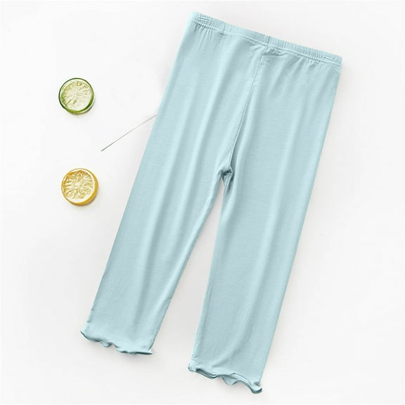BLTIBY Toddler Boy Girl Casual Pants Baby Summer Fall Comfy Elastic Waist Cotton Basic Plain Leggings Soft Bloomers Pants Solid Color Trousers 2-9 Years Light Blue 5-6 Years