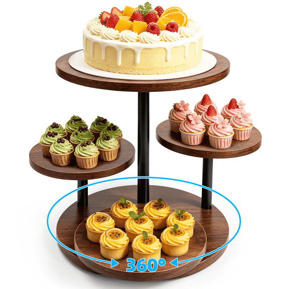 MOJINO Cupcake Stand for 50 Cupcakes, 4 Tier Wooden Cupcake Tower with 360° Rotating Base, Round Cake Stand and Dessert Table Display Set for Wedding, Birthday, Baby Shower, Tea Party