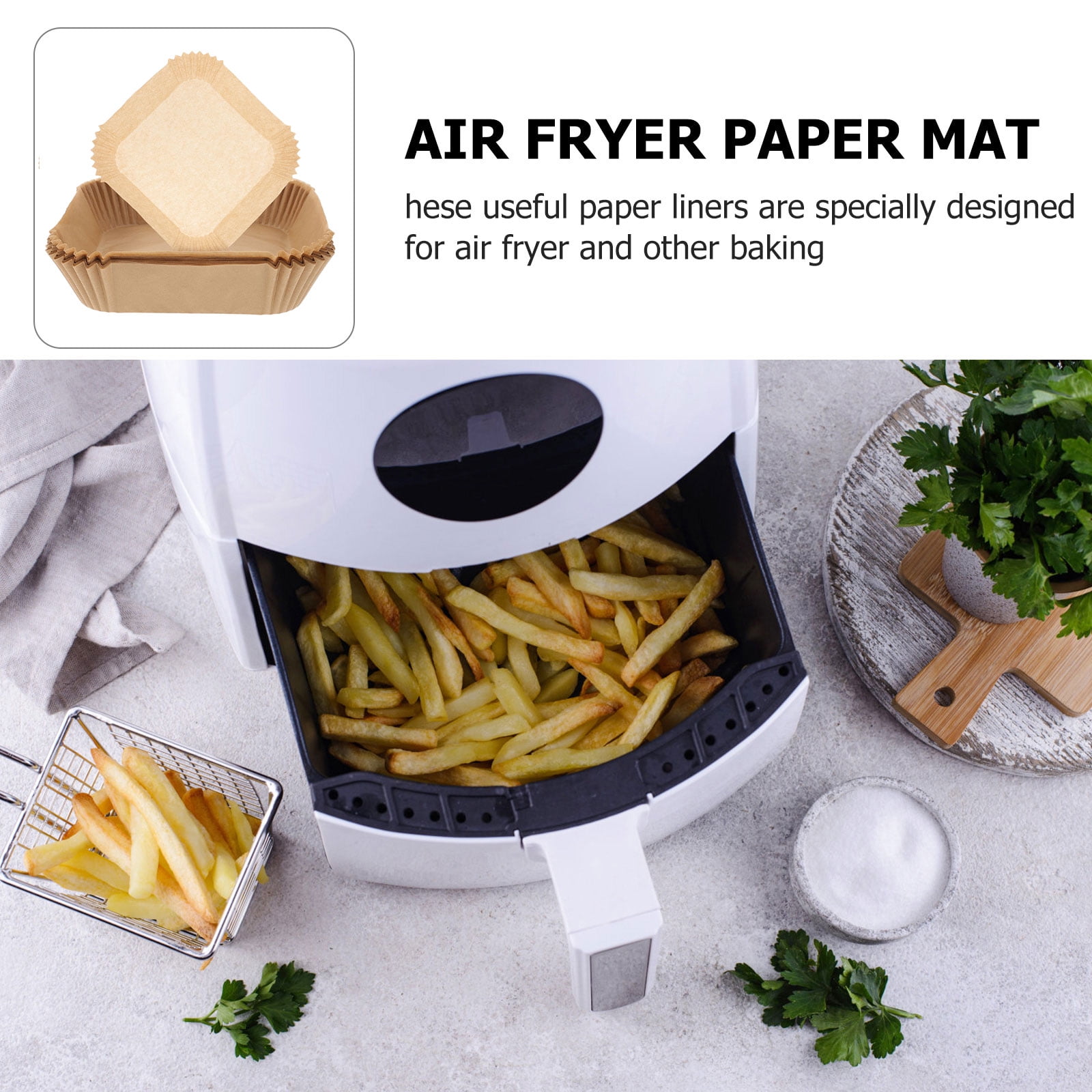 100Pcs Air Fryer Paper Liner Baking Paper Liner Food Baking Cushion  Non-stick Air Fryer Paper Pad 